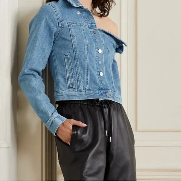 NEW RtA Rebecca One Shoulder Denim Jacket Natural Blue XS